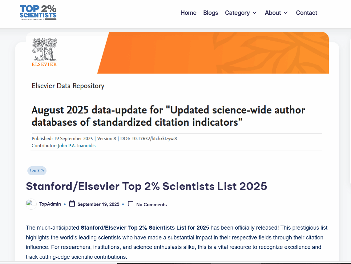 实验室10位学者入选2024年度“全球前2%顶尖科学家榜单”